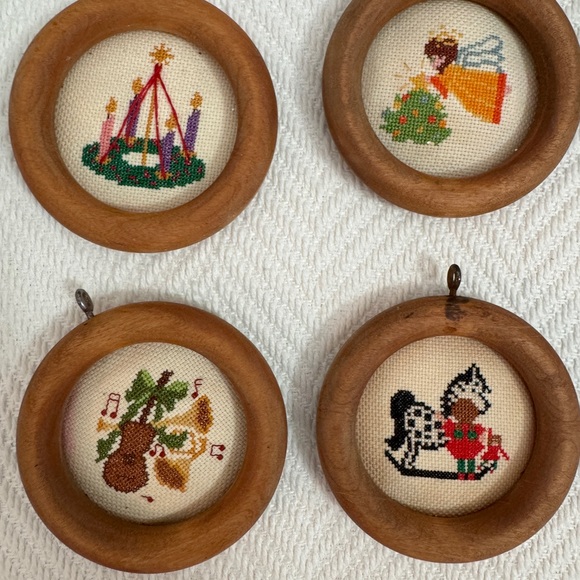 Vintage Christmas Ornaments Set Cross-stitch Handmade Embroidered Holiday Decor - Picture 6 of 8